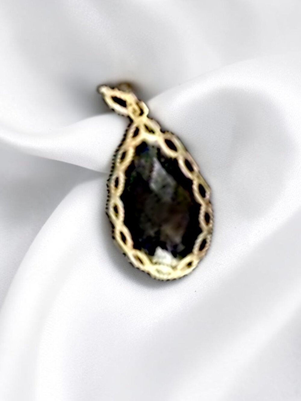 Vintage GOLD over 925 Sterling Silver Turkish Black Onyx Double Sided Pendant